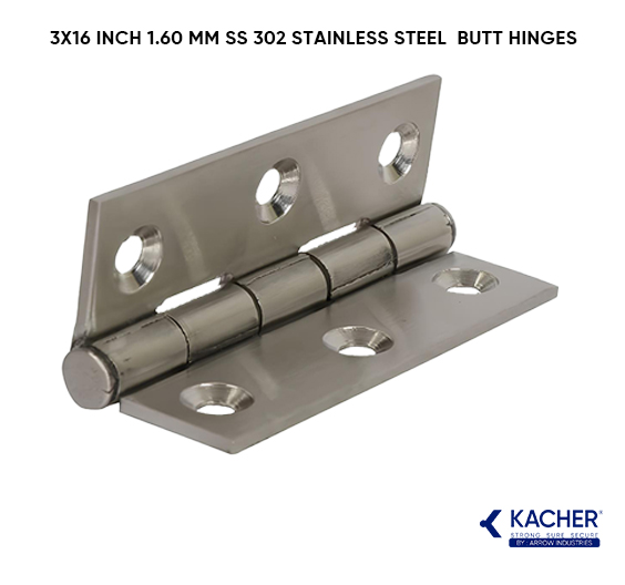 Kacher 3x16 Inch 1.60 mm SS 302 Stainless Steel Window Butt Hinges