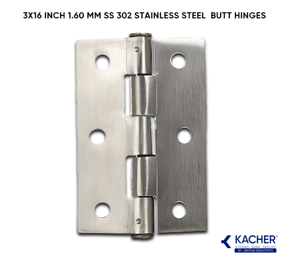 Kacher 3x16 Inch 1.60 mm SS 302 Stainless Steel Window Butt Hinges