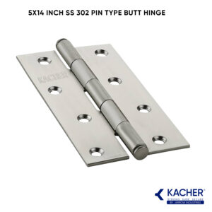 Kacher 5x14 Inch SS 302 Stainless Steel Pin-Type Door Hinge with Steel Finish – Ideal for Main Doors and Interior Doors