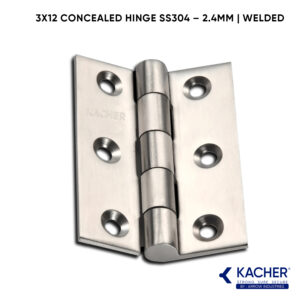 Kacher 3x12 inch welded SS 304 butt hinge in steel finish.