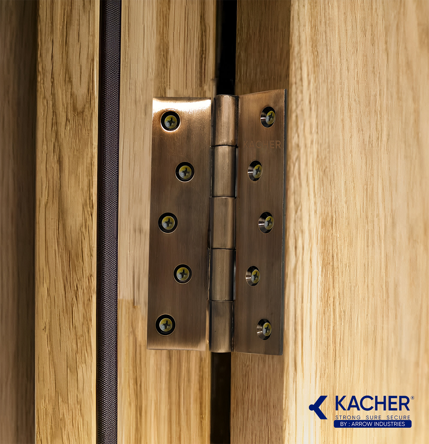 Kacher 4x12 inch SS202 pin type door hinge with an antique finish.